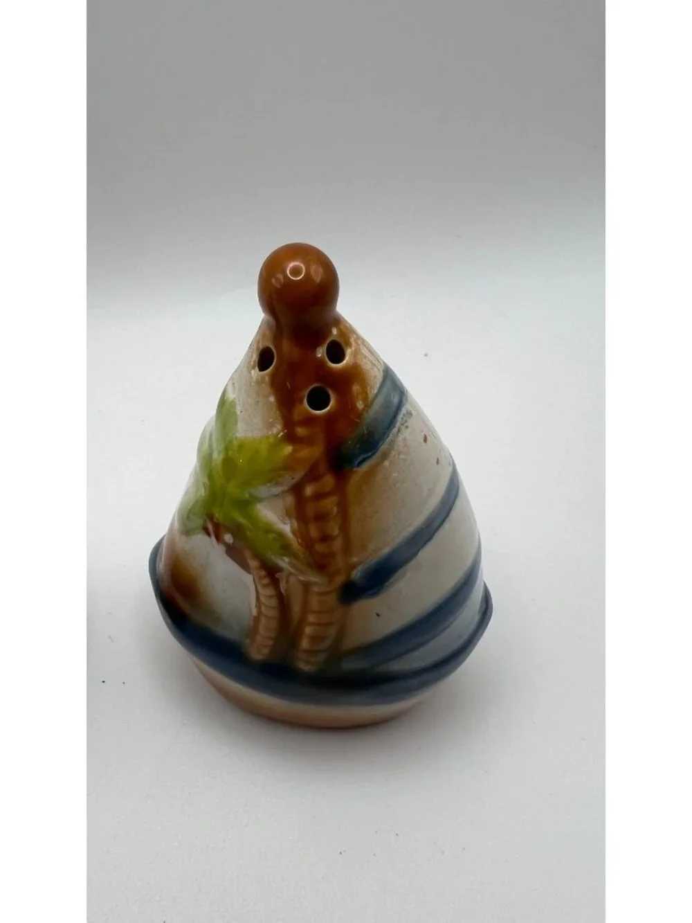 Sailboat Ceramic Salt & Pepper Shaker Set Hand-Painted Nautical Decor Palm Tree